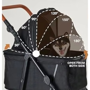 Poussette pour animaux de compagnie, échantillon gratuit, pour chiens jusqu'à 66 lbs, poignée réglable, capote 180°, 4 roues pour chiens et chats de taille moyenne/grande - Product Image 2