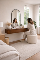 Table de maquillage suspendue personnalisée en couleur noyer/blanc avec deux tiroirs