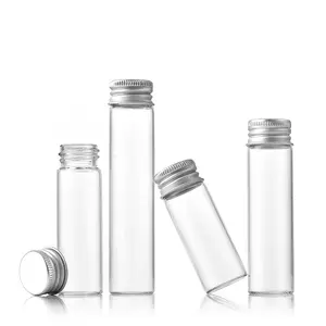 Tiny Jars with Aluminum Screw Lids Small Glass Bottles Clear Mini Vials Metal Caps Top Sample Message Bottle Jewelry Beads Herbs