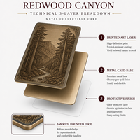 Carte de collection en métal 3D Redwood Canyon, carte artistique sur le thème de la nature, de la forêt et de la faune, en métal doré, argenté ou noir, souvenir, médaille, cadeau