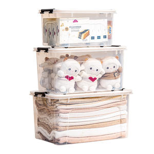 กล่องเก็บของขนาดใหญ่แบบใส หนา ทนทาน กล่องพลาสติกจัดระเบียบเสื้อผ้า รูปทรงสี่เหลี่ยม สีพื้น กล่องใช้ในบ้าน มีฝาปิด สามารถวางซ้อนกันได้ - Product Image 1