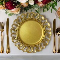 Assiettes de présentation rondes de 13 pouces, vintage, de luxe, fantaisie, en plastique argenté et doré, pour événements, fêtes, mariages, vente en gros