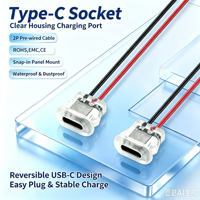 Conector USB Tipo-C Hembra LN-001 de 2 Pines, Cable Precableado, Carcasa Transparente, Montaje en Panel, Toma de Carga, Interfaz de Carga DIY