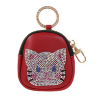 Mini porte-clés chat en strass, visage de chaton en cristal scintillant, breloque de sac à fermeture éclair, pochette de rangement pour Airpods, décoration de sac à main pour femme, cadeau