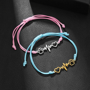 Heart Stainless Steel Braided <b>Bracelet</b> Set Adjustable <b>Couple</b> Gift Jewelry D2230-1 - Product Image 2
