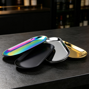 Custom Metal Oval <b>Tray</b> 7 inch Small Shallow Oval Metal <b>Stainless</b> <b>Steel</b> Storage <b>Tray</b>,18x8.5cm Service <b>Trays</b> - Product Image 2