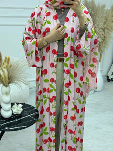 เดรสยาวพิมพ์ลายเชอร์รี่สีชมพูอ่อนแบบสั่งตัดของ Leduo สไตล์หลวมๆ แบบอาบายะห์สำหรับชาวมุสลิม - Product Image 2