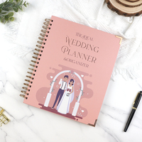 Agenda de mariage personnalisé A5 rose à couverture rigide 2026, logo personnalisé, spirale, couverture hebdomadaire et mensuelle