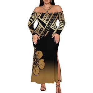 Abbigliamento donna taglie forti polinesiano personalizzato di alta qualità stile tropicale hawaiano abito a maniche lunghe <span class=keywords><strong>monospalla</strong></span> da donna - Product Image 4
