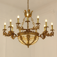 Lustre LED de luxe Rococo européen, style classique, pour salle de banquet, couloir, hall d'entrée, en laiton, finition or antique vintage