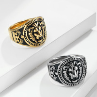 Bagues pour hommes en acier inoxydable plaqué or avec motif tête de lion et sculpture ronde punk personnalisées Bagues pour hommes avec motif de couronne Vente en gros