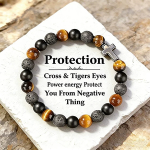2026 Protection Cross <b>Bracelet</b> with Tiger Eye Stone Black Agate Hematite <b>Gold</b> Plated for Anniversary Occasion-Unisex Punk Style - Product Image 5