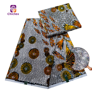 Dernier Cri Tissus 100% Coton Imprimés Ankara Grand <span class=keywords><strong>Pagne</strong></span> Africain Doré Scintillant Véritable Wax pour Robe Femme - Product Image 3