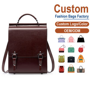 Sac à dos de luxe en cuir huilé et ciré bordeaux, véritable cuir de créateur, léger et antivol pour femme - Product Image 1