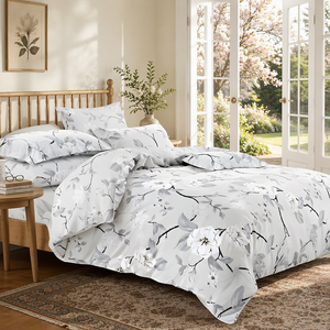 Parure de lit en coton Magnolia Bloom, motif botanique blanc et gris, housse de couette pour B&B, livraison directe UE, 3 pièces, stock Pologne - Product Image 5