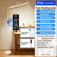Lampe de sol LED intelligente à écran numérique de 57 cm de large, 3 couleurs réglables, lumière de lecture pour protéger les yeux, pour la maison et le bureau