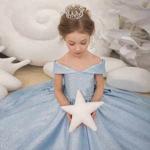 S2099R New Blue One Shoulder Satin Bow fairy High-end Sweet Temperament Hot Selling Flower Girl <b>Dress</b> - Product Image 3