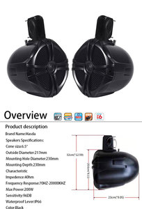 ลำโพงกันน้ำกลางแจ้งขนาด 6.5 นิ้ว 200W สีดำ รุ่น H-6106 (คู่) สำหรับรถเอทีวี เรือยอชท์ เรือ และรถกอล์ฟ - Product Image 6