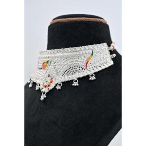 Ethnic <b>Silver</b> Plaster Chokar Set Necklace with Colorful Enamel Design Vintage Women's Wedding Gift 925 <b>Silver</b> Jewelry - Product Image 3