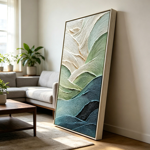 <span class=keywords><strong>Dipinto</strong></span> a Olio Astratto Wabi Sabi con Onde Morbide, Natura Morta Dipinta a Mano, <span class=keywords><strong>Blu</strong></span> e Beige, Texture Ricca, Arte Moderna da Parete - Product Image 4