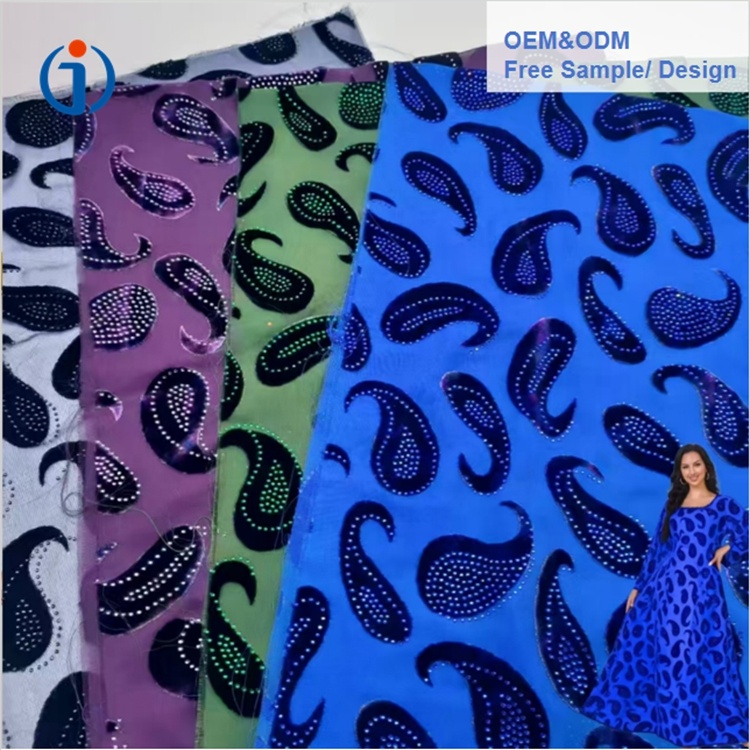 Winter Fashion Woven Rayon Nylon Printed Burnout Rhinestone Paisley Velvet Fabric for Dress Women