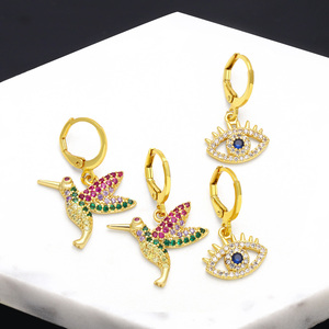 ASJEWELRY-Pendientes de circonita cúbica para mujer, <span class=keywords><strong>collar</strong></span> de colibrí 2311 ersa117, chapados en oro de 18K - Product Image 2