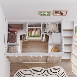 Ensemble de chambre à coucher moderne en bois de chêne double pour enfants et adultes, <span class=keywords><strong>lit</strong></span> mezzanine avec armoires, panneau de rangement en bois, style design - Product Image 6
