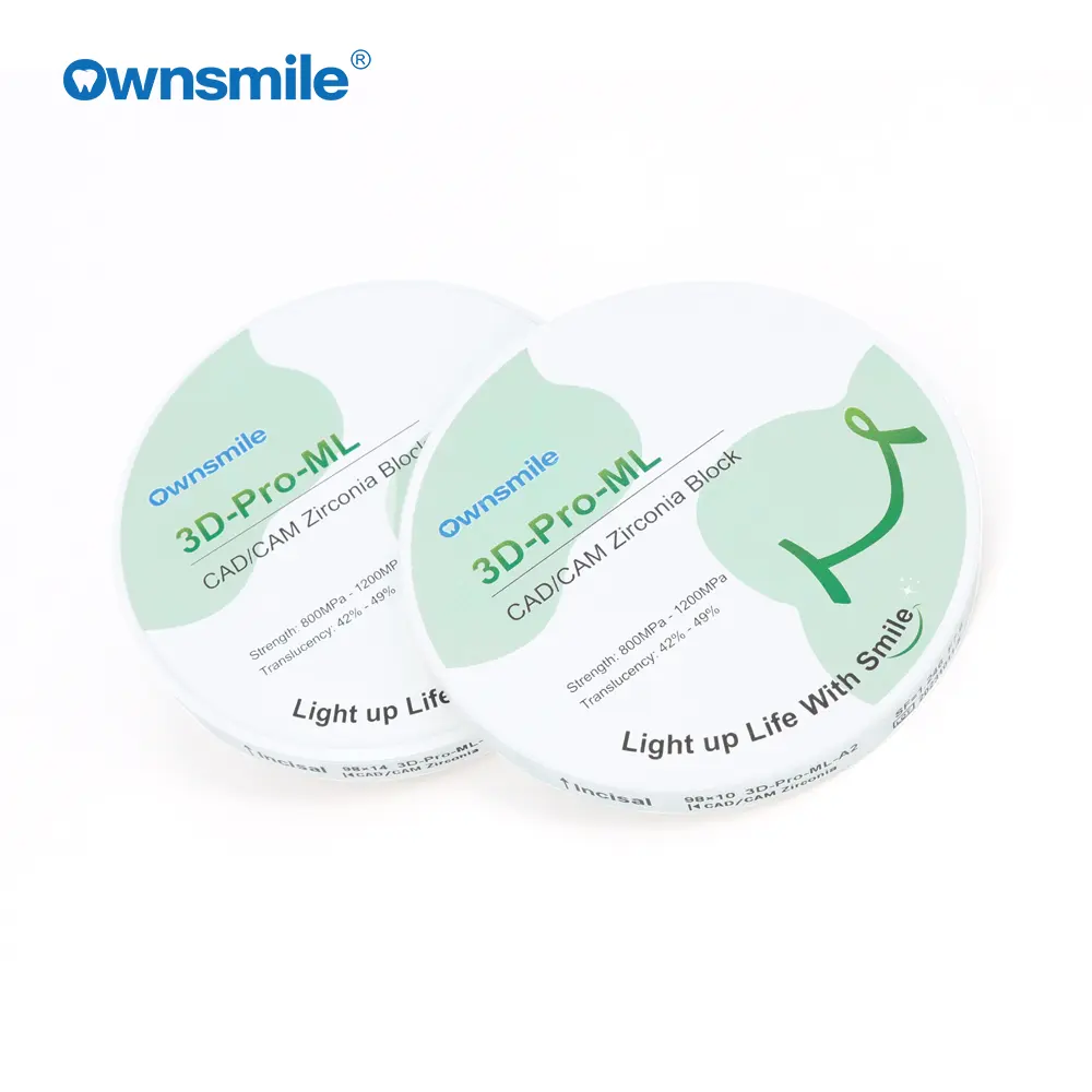 Ownsmile 3D Pro-ML CADカム98mm高透明度42-49% 歯科技工所用ジルコニウムブロック