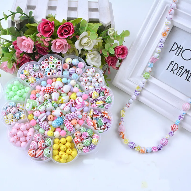 Colorful DIY Beads Creative Educational Toy Set Girl Child DIY Necklace Bracelet Fashion Beads Plastic Large Hole Charm Jewelry