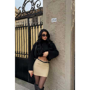 Empire Waist for Cream Denim Skirt <b>Pocket</b> Detail <b>Belt</b> Casual Western Apparel Machine Woven Fabric XS-XXL Sizes Washed Technics - Product Image 5