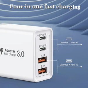 Pd 64W QC3.0 4-in-1 4-Port tường sạc với Loại C Cáp siêu nhanh Sạc EU cắm cho điện thoại di động máy tính xách tay Máy tính bảng tai nghe - Product Image 5