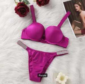 En stock, ensemble de soutien-gorge et de string sans couture de haute qualité pour femme, avec logo en <span class=keywords><strong>strass</strong></span>, lingerie sexy - Product Image 4