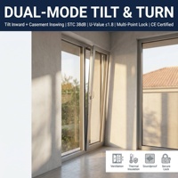 Fenêtre oscillo-battante multifonctionnelle en aluminium à rupture de pont thermique, triple vitrage moderne avec bande EPDM soudée pour une meilleure étanchéité à l'air et à l'eau, et une meilleure performance énergétique.