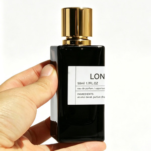 Wholesale Luxury Black <b>Perfume</b> Glass <b>Bottle</b> <b>Empty</b> Clear Crimp Rectangle Square 30ml 50ml 100ml <b>Perfume</b> <b>Bottle</b> With Metal Lid - Product Image 1