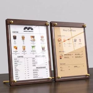 Exhibidor de Carteles A4 de Madera Sólida para Menús, Listas de Precios, Café, Té y Leche, Diseño Vertical de Escritorio con Detalles en Latón - Product Image 1