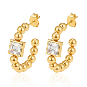EH338 Multi Color <strong>Zircon</strong> Stainless Steel C-Shaped Beaded Hoop Earrings <strong>Bijoux</strong> En Acier Inoxydable Gold Plated Jewelry - Product Image 5
