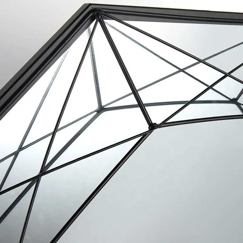 Geometrik dekor aynalar mobilya oturma odası çerçeveli Modern dekoratif ayna ile siyah Metal asılı duvar sanatı ayna