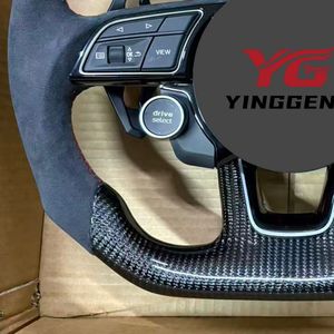 ด้วยปุ่มเริ่มต้นครึ่งพวงมาลัยคาร์บอนไฟเบอร์สำหรับรถ Audi R8 Q7 <span class=keywords><strong>SQ3</strong></span> A1 A3 RS3 A4 B9 A5 B9 A6 C7 A7 Q5 RS6 C8 Q3 - Product Image 4