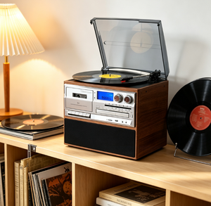 Centro de Música Vintage Todo en Uno Directo de Fábrica, Tocadiscos de 3 Velocidades, Reproductor de CD y Casete, Radio AM/FM, USB, AUX, Bluetooth con Pantalla - Product Image 5