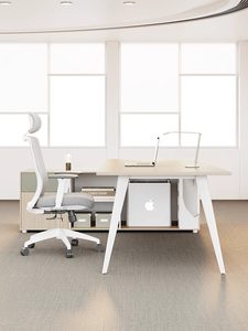 <span class=keywords><strong>Bureau</strong></span> de direction moderne et minimaliste avec armoire latérale, en PVC, design rectangulaire, plateau en mélamine - Product Image 3