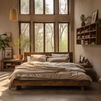 AJJ-M85 Muebles de Estilo Wabi-Sabi para Casa de Huéspedes, Muebles de Diseño de Madera Sólida para Resort, Cama Doble de Madera