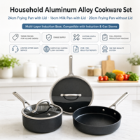 Ensemble de batterie de cuisine en aluminium antiadhésif personnalisable avec couvercle en verre trempé, compatible induction, vente en gros