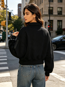 Women's Black <b>Polo</b> Sweatshirt Long Sleeve Loose Crew Neck Printed Hoodie Custom Logo Casual Spring Wear - Product Image 3
