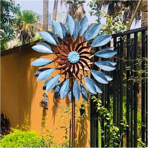 Grote Windspinner Blauw En Koperkleuren Metalen Buitenwindsculpturen Voor Tuinornament Buitentuin Tuin Gazon Decor - Product Image 5