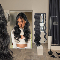Vente en gros 24 pouces 100g Elegance Extension de cheveux synthétiques Long Fluffy Body Wave Wrap Queue de cheval en fibre haute température