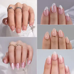 Private Label Short Thick Gel Press On Nails Handmade French Tips Fake Nails Supplies Reusable False Nails Press On For Home Diy