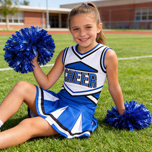 Conjunto de Uniforme de <span class=keywords><strong>Animadora</strong></span> en Oferta para Niñas, <span class=keywords><strong>Disfraz</strong></span> de Halloween, Chaleco Estampado, Faldas Plisadas, Pompones para Animadoras - Product Image 3