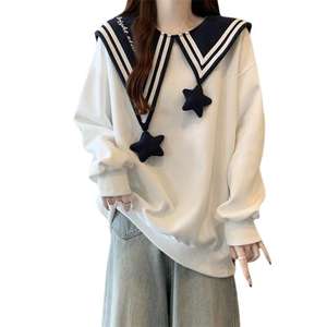 Sweat-shirt pour filles blanc avec col marin, tricoté, design irrégulier, collection Printemps-Automne 2026, haut mignon et tendance pour enfants - Product Image 5