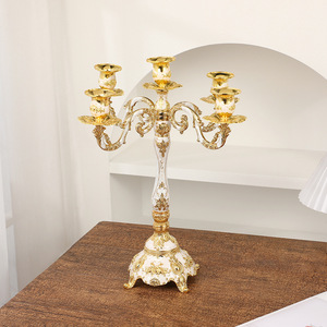 Candelabro de bronce con diseño europeo grande para suelo de boda, candelabro cónico reutilizable, soporte para <span class=keywords><strong>5</strong></span> velas, candelabros de Metal - Product Image 3