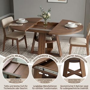 Table à manger ronde en bois moderne SENYU avec étagère de rangement, extensible, 4 places, mobilier de maison, design mid-century - Product Image 3
